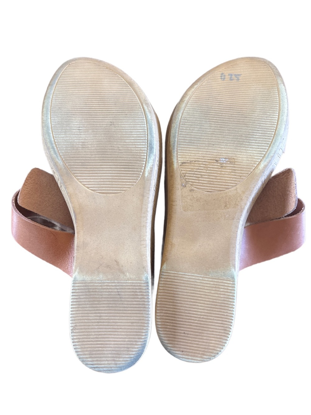 Mariella Women’s Tan Double-Strap Slide Sandals with Gold Buckle Accent - Picture 4 of 4